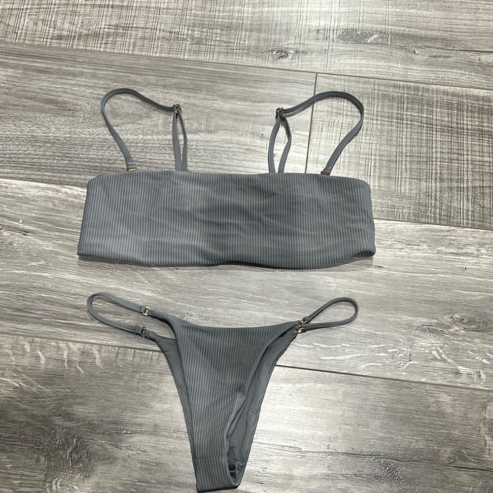 Gray Ribbed Bikini Set